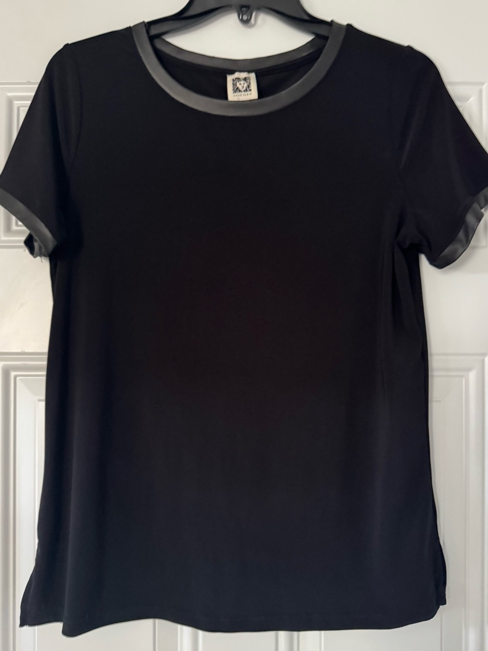 Anne Klein Black Short-Sleeve Top with Matte Trim